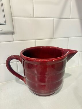 Vintage Bauer Jug Red Maroon Burgundy Ceramic Pitcher Kitchen Rustic Ware